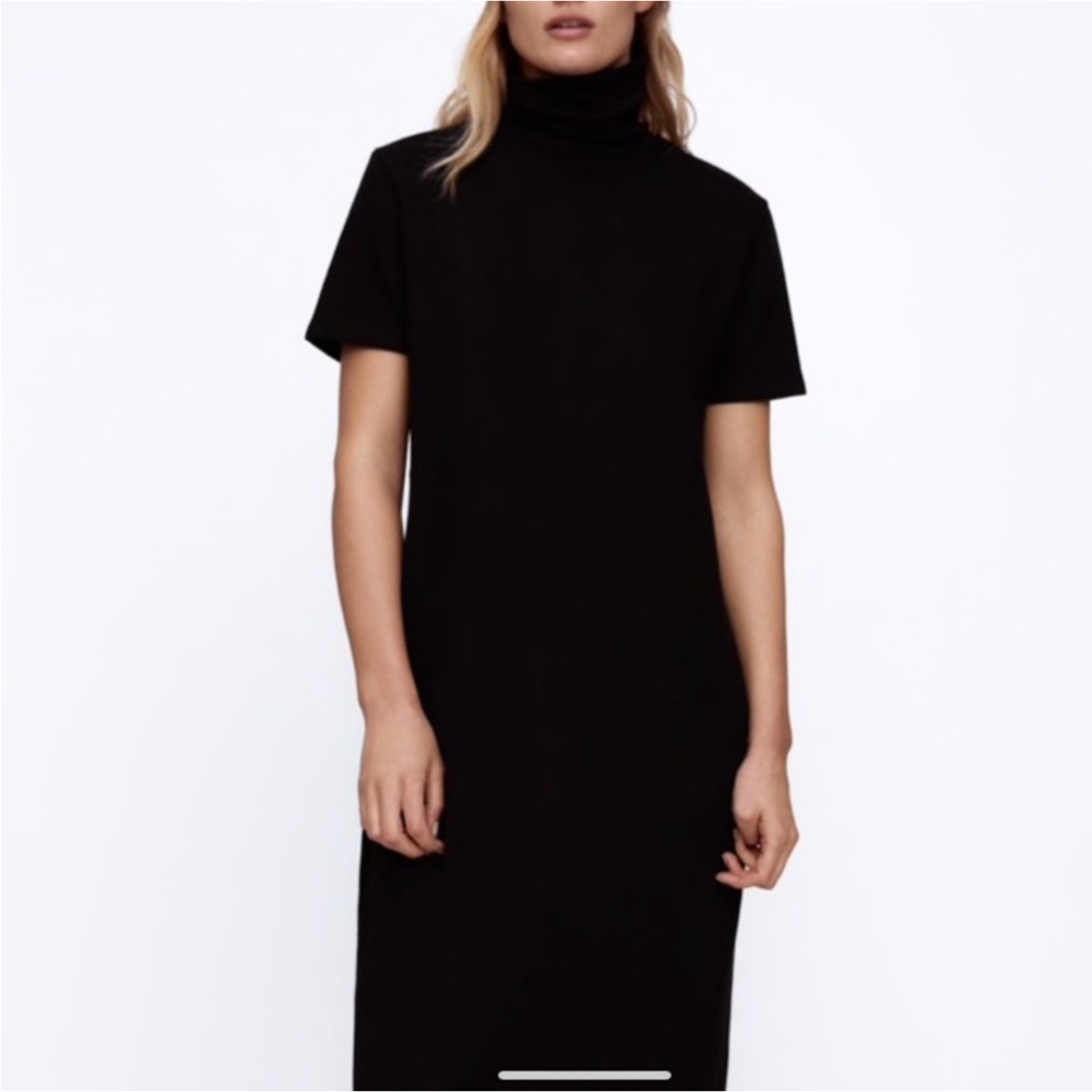 ZARA BLACK OTTOMAN COTTON SOFT STRETCH KNIT MIDI DRESS SIZE SMALL